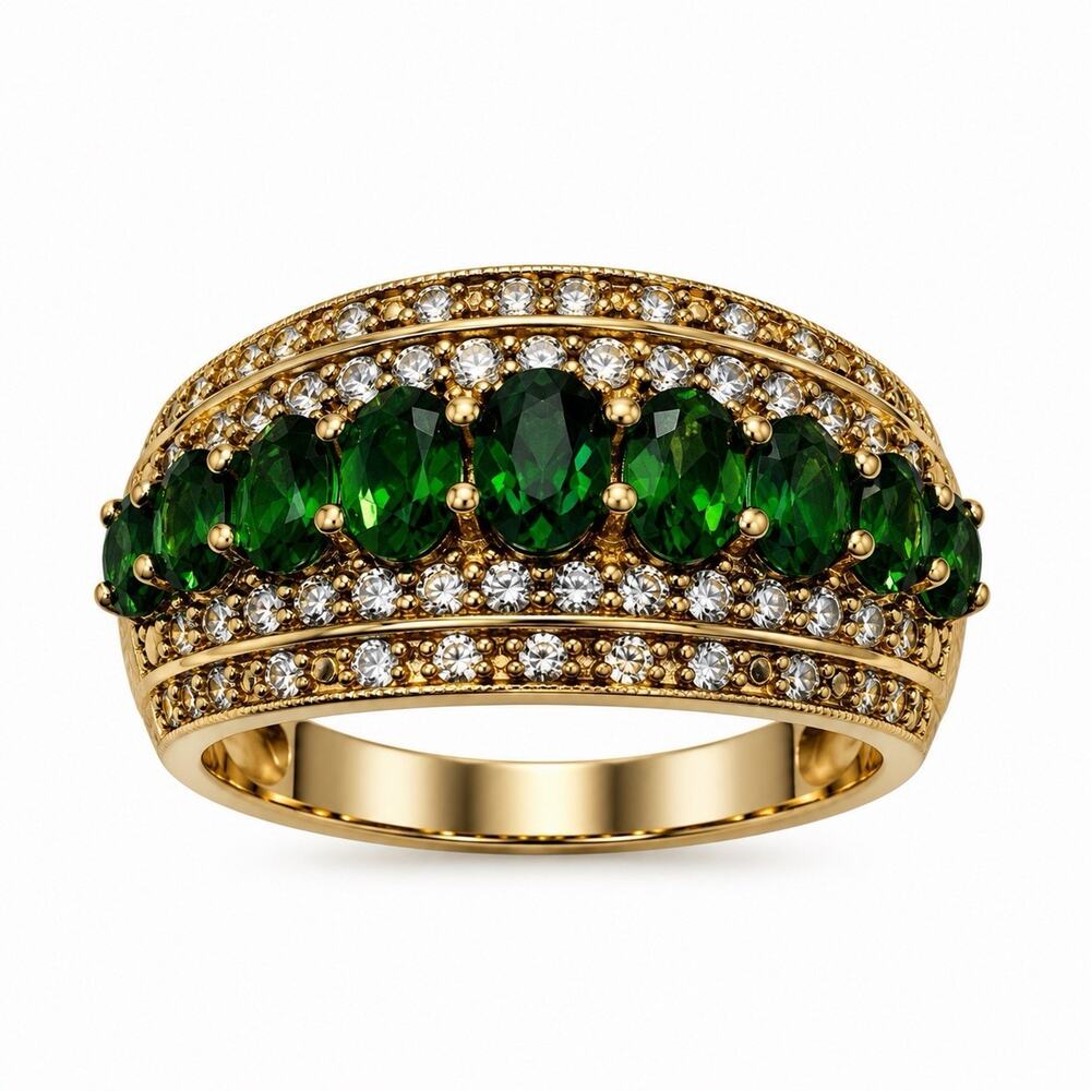 925 Sterling Silver Gold Plated Green Peridot Stones & Beryl Ring Size 10
